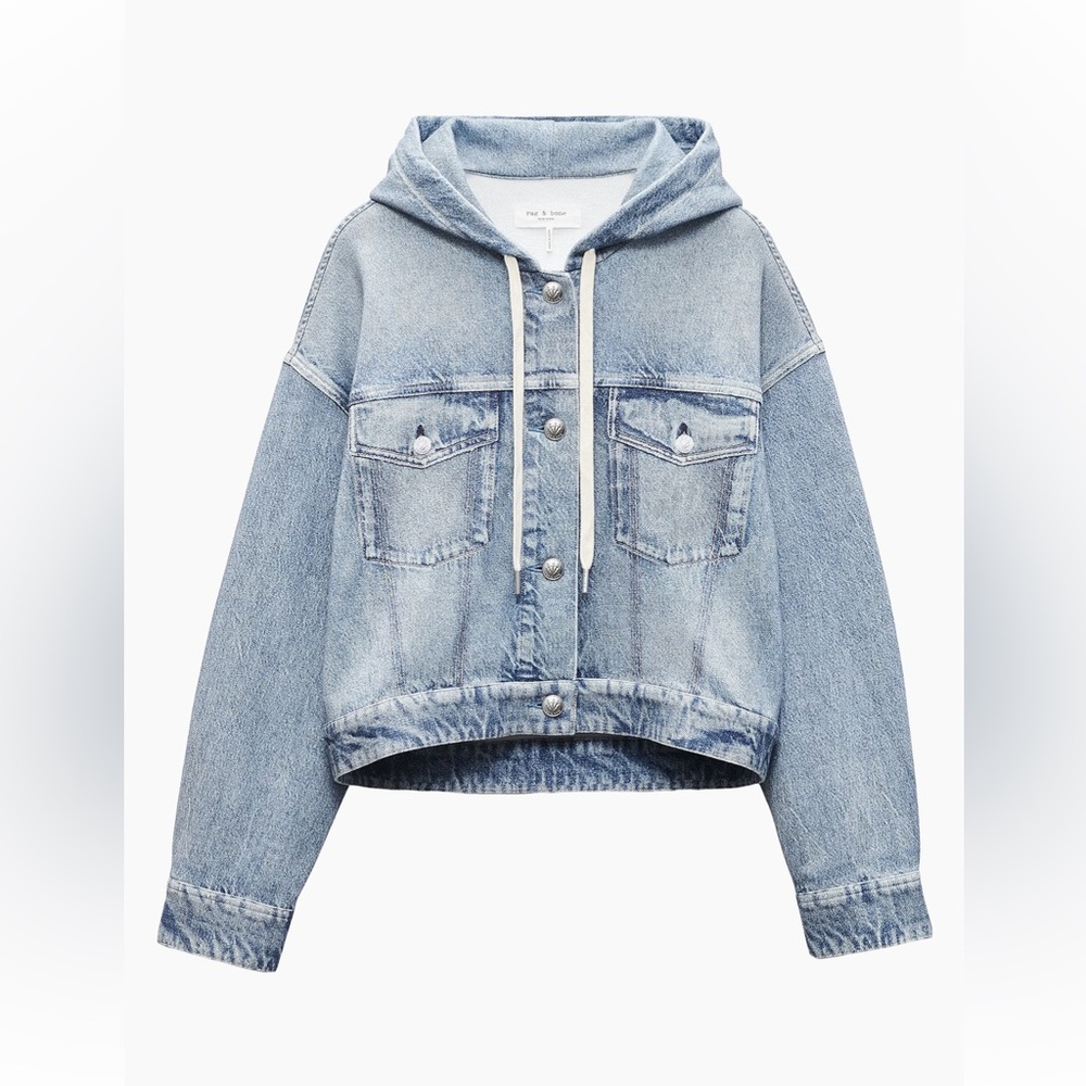 rag & bone rb Miramar Trucker Denim-Print Hoodie in Coney